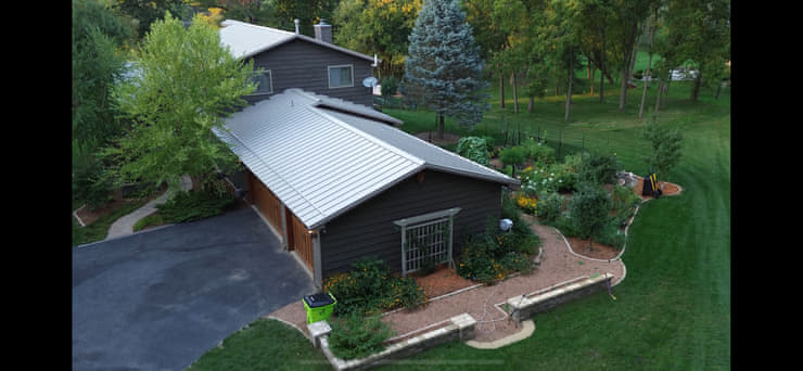 Aerial view of a standing seam metal roof